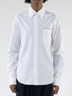 Marni - Logo Print Poplin Bowling Shirt in Lily White
