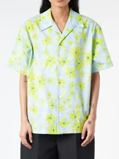 Marni - Poplin Bowling Shirt with Parade Print in Aquamarine