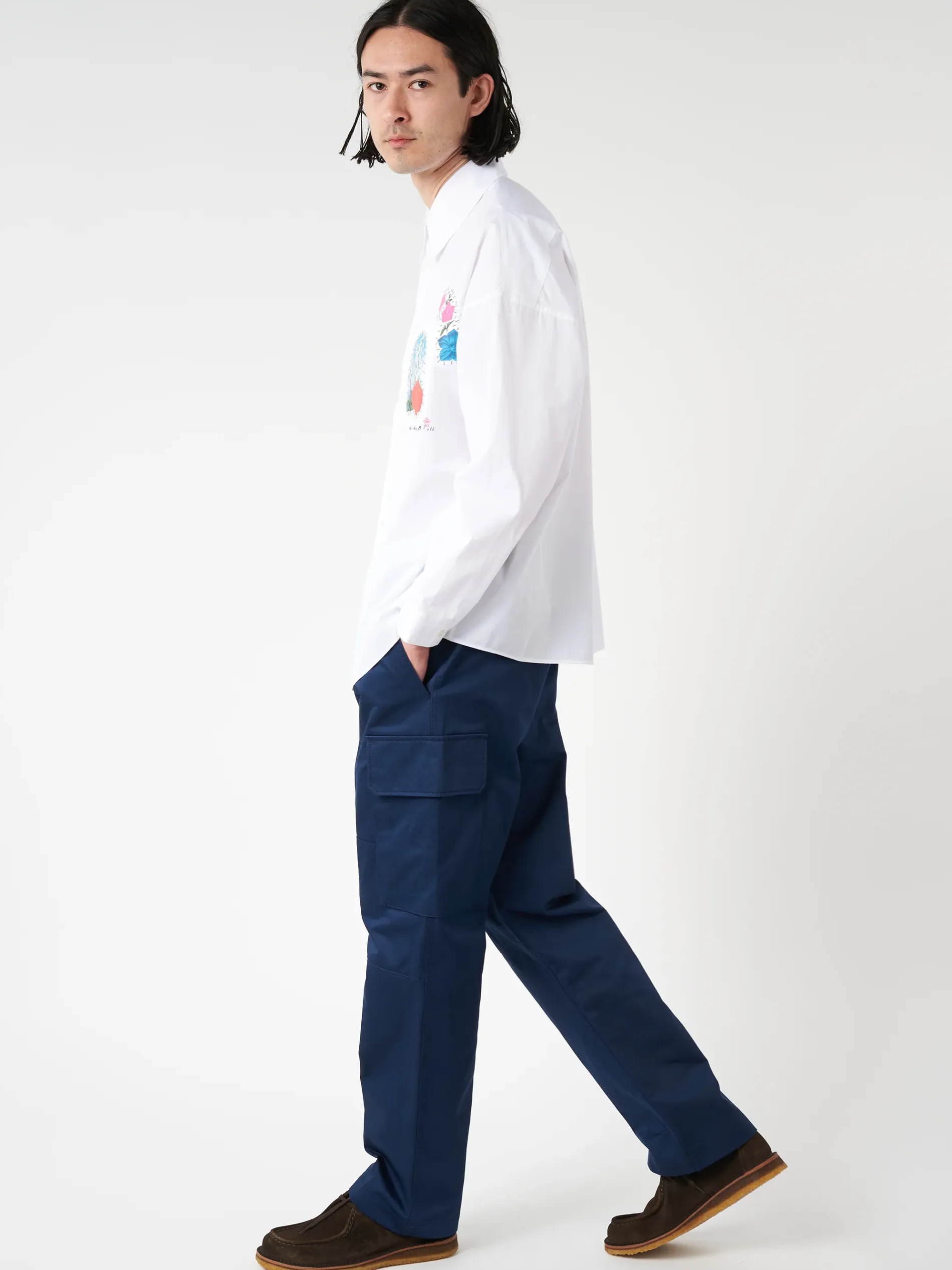 Marni - Poplin Shirt with Flower Patches in Lily White