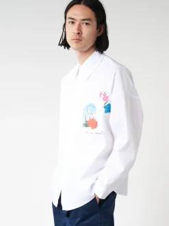 Marni - Poplin Shirt with Flower Patches in Lily White