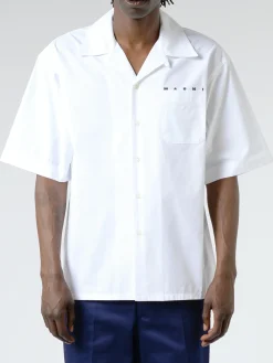 Marni - Short Sleeve Logo Poplin Shirt in Lily White