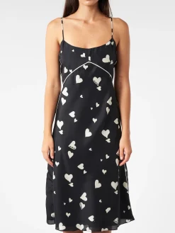Marni - Silk Slip Dress with Bunch of Hearts Print in Black