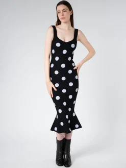 Marni - Viscose Sheath Dress with Polka Dots in Black and White