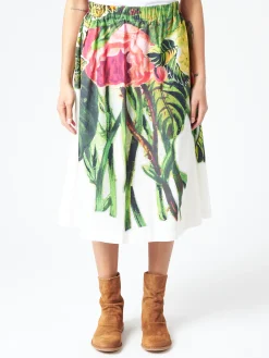 Marni - White Poplin Skirt with Acid Green Mystical Bloom Print
