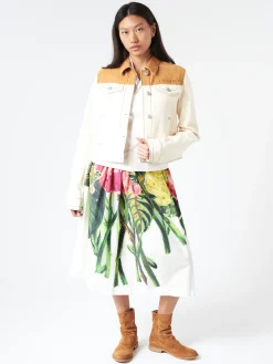 Marni - White Poplin Skirt with Acid Green Mystical Bloom Print