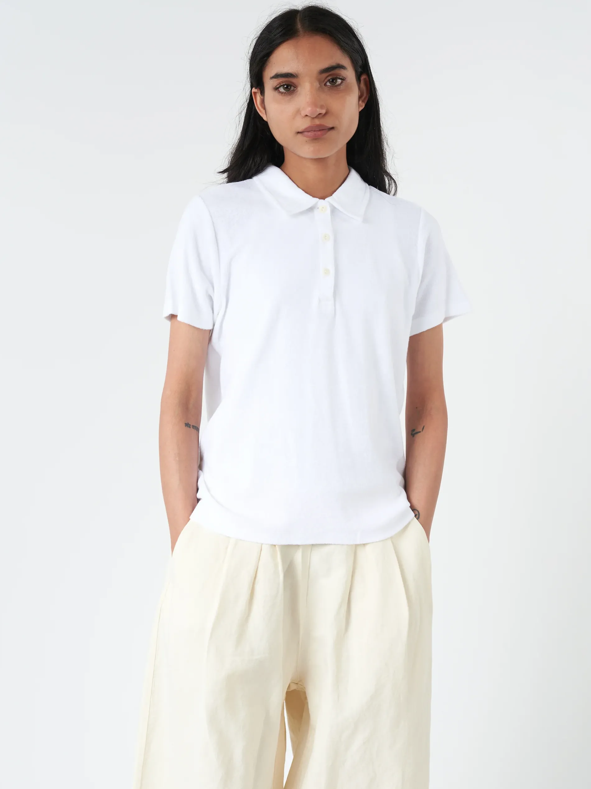 Merz b. Schwanen - Women's Terry Polo Shirt in White