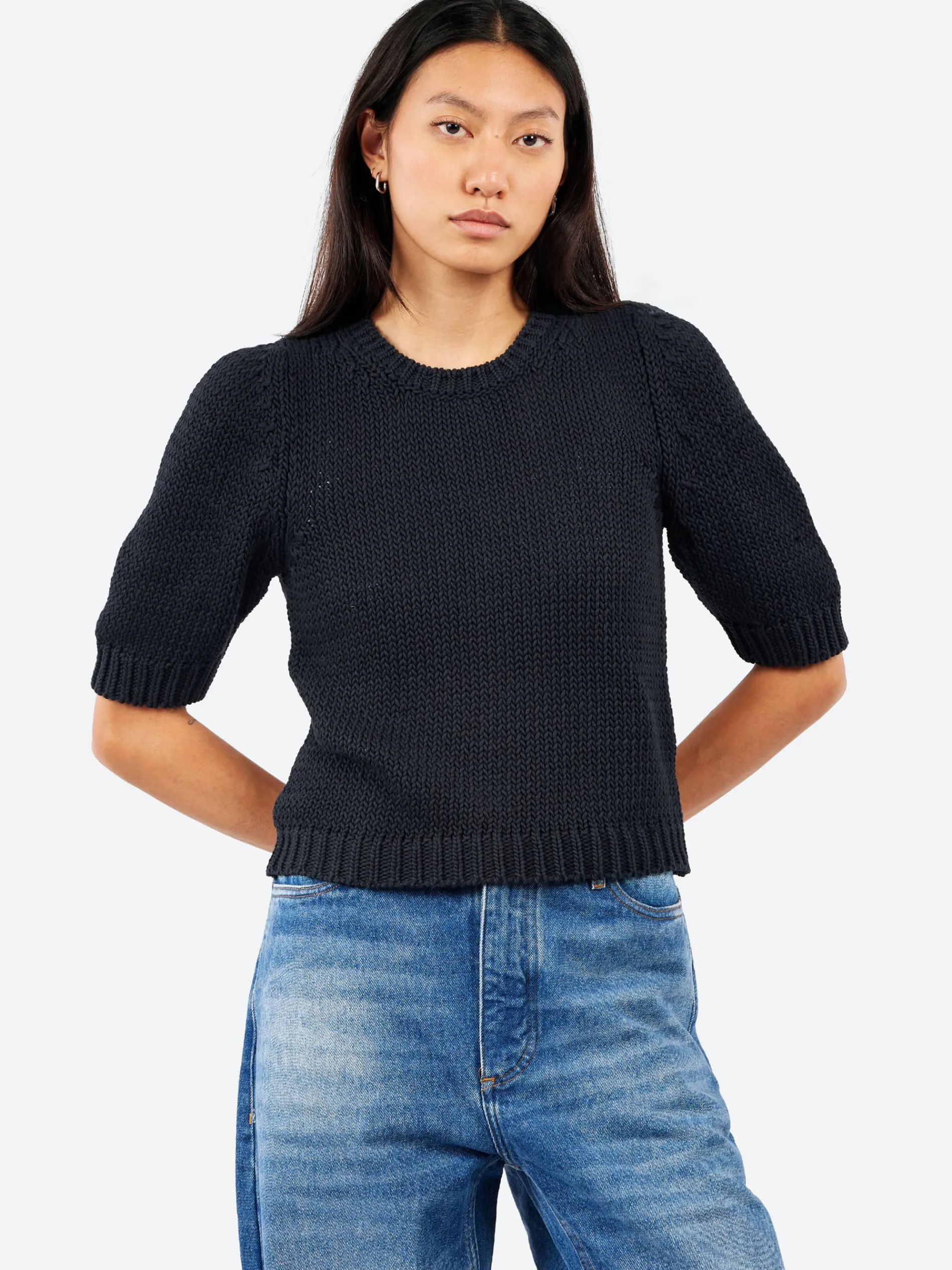 MJ Watson - 2555 Short Sleeve Sweater in Black