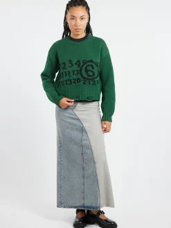 MM6 - Numeric Crewneck Jumper in Green and Black