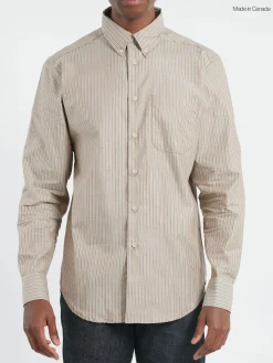Naked & Famous - Soft Finish Classic Stripe Easy Shirt in Taupe
