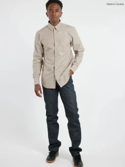 Naked & Famous - Soft Finish Classic Stripe Easy Shirt in Taupe