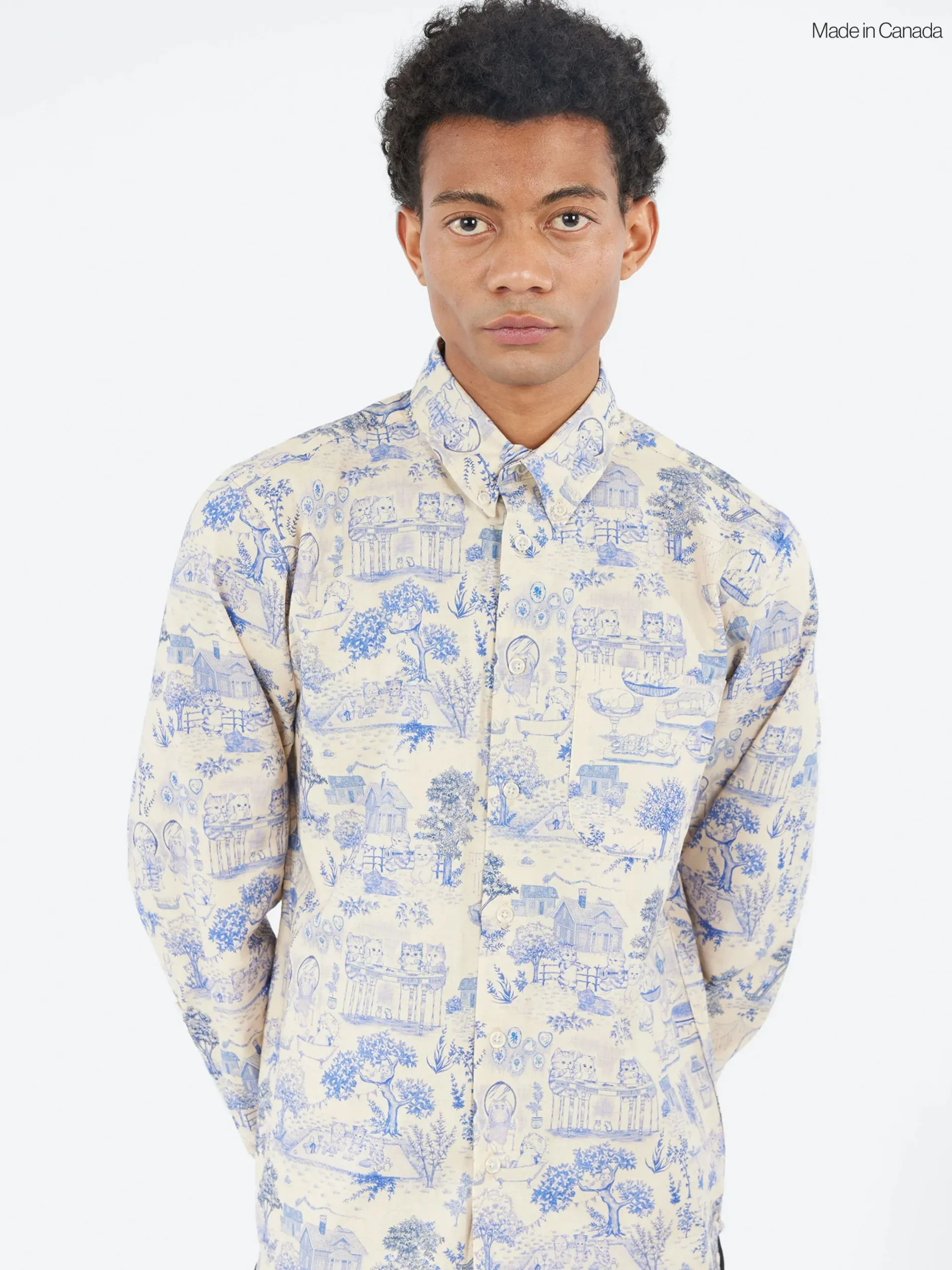 Naked and Famous - Linen Cats Easy Shirt in Blue
