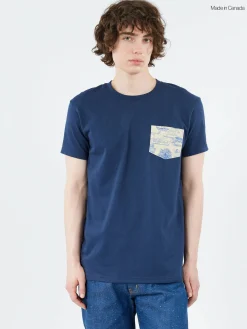 Naked and Famous - Pocket Tee in Navy and Linen Cats