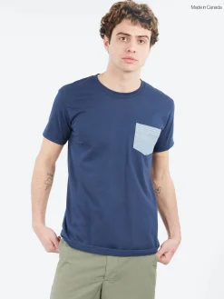 Naked and Famous - Pocket Tee in Navy and Pale Blue