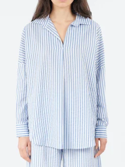 Neirami - Over V-Neck Blouse in Riga Sky