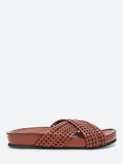 Pantanetti - 17075C Cross Strap Slide in Brown Red Yen
