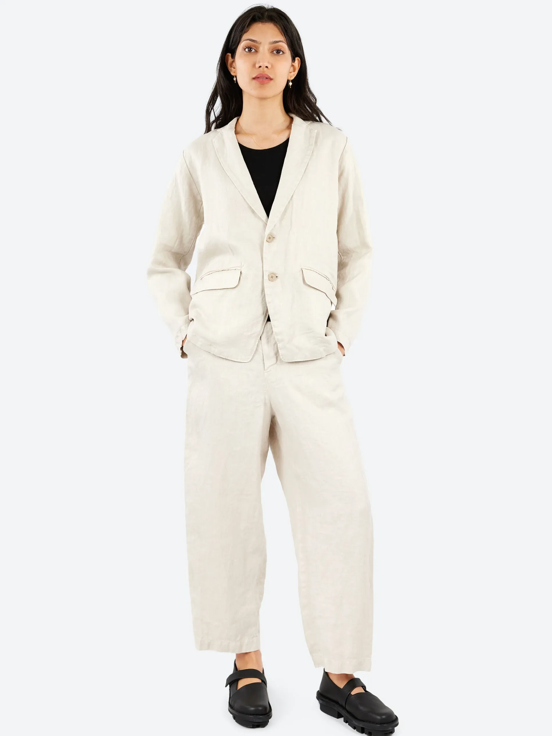 Pas de Calais - Linen Twill Wide Pants in Light Grey