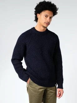 Peregrine - Waffle Crew Neck Jumper in Navy