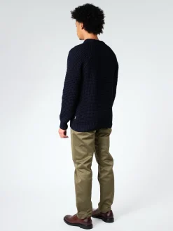 Peregrine - Waffle Crew Neck Jumper in Navy