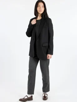 Pomandere - Single-Breasted Jacket in Black Wool-Blend Flannel