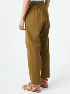 Pomandere - Trousers with Elastic Waist in Gold Khaki