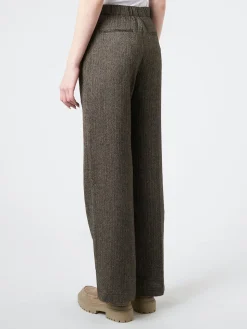Pomandere - Wide Leg Trousers in Black Herringbone