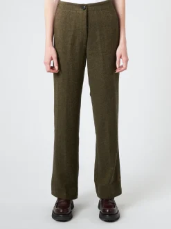 Pomandere - Wide Leg Trousers in Forest Herringbone