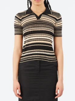 Roberto Collina - Multi-Striped Polo in Nero and Cammello