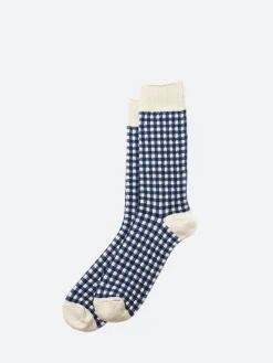ROTOTO - Gingham Check Sock in Navy