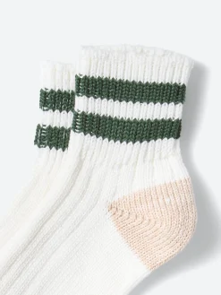 ROTOTO - OS Ribbed Ankle Sock in White and Ivy Green