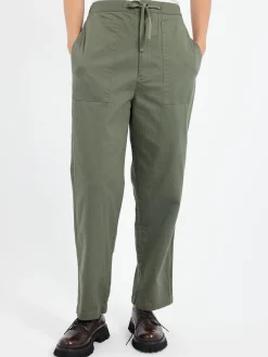 Sarahwear - Cotton Herringbone Soft Tapered Pants in Khaki
