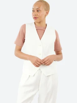 Sarahwear - Shirring Embroidery Poplin Vest in White