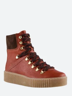 Shoe The Bear - Agda Leather Lace-Up Boot in Red Brown