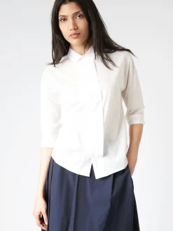 Stephan Schneider - Digon Blouse in White Tonal Pinstripe Cotton