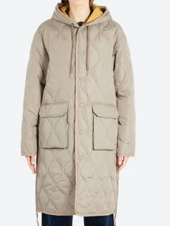 TAION - Military Hood Long Down Coat in Light Mocha