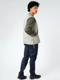 TAION - Military V-Neck Zip Down Vest in Dark Sage Green