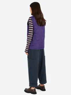 TAION - Military V-Neck Zip Down Vest in Dark Purple