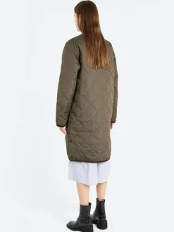 TAION - Piping Crew Neck Long Down Coat in Dark Olive
