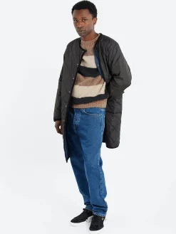 TAION - Piping Crew Neck Long Down Coat in Black