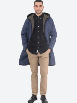 Taion - Piping Hood Long Down Coat in Navy
