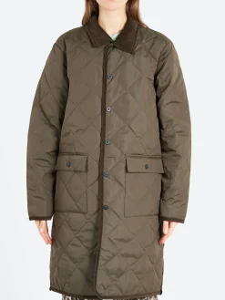 TAION - Piping Long Down Coat in Dark Olive