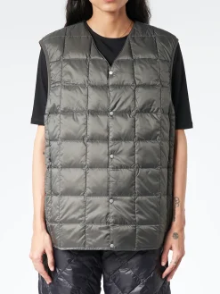 TAION - V-Neck Button Down Vest in Dark Charcoal