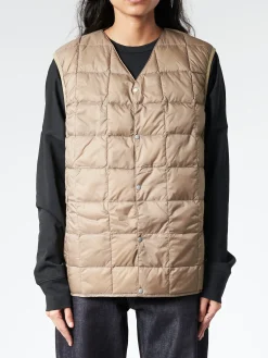 TAION - V-Neck Button Down Vest in Khaki