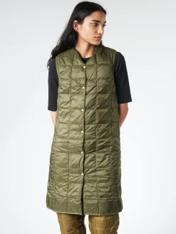 TAION - V-Neck Long Down Vest in Dark Olive