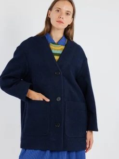 TOAST - Boiled Wool Short Coat in Navy