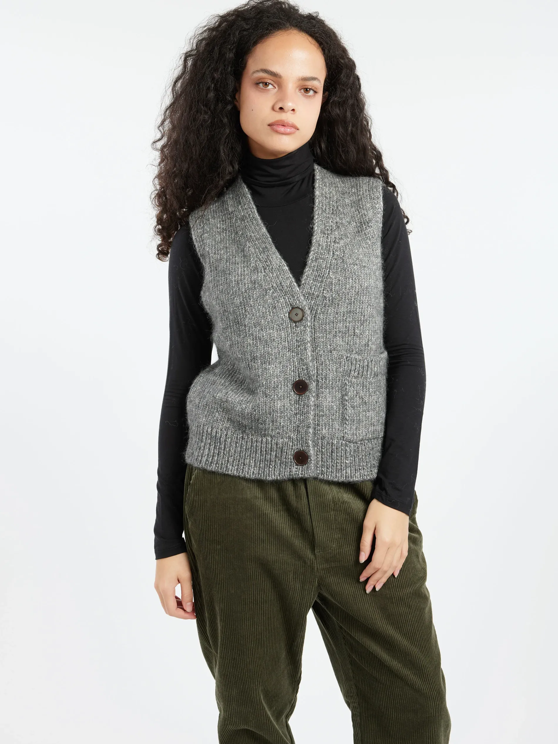 TOAST - Button Through Tank in Grey Melange