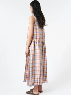 TOAST - Check Linen Dropped Waist Dress in Madder
