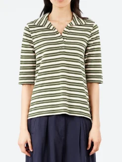 TOAST - Round Collar Tee in Dark Olive and Ecru