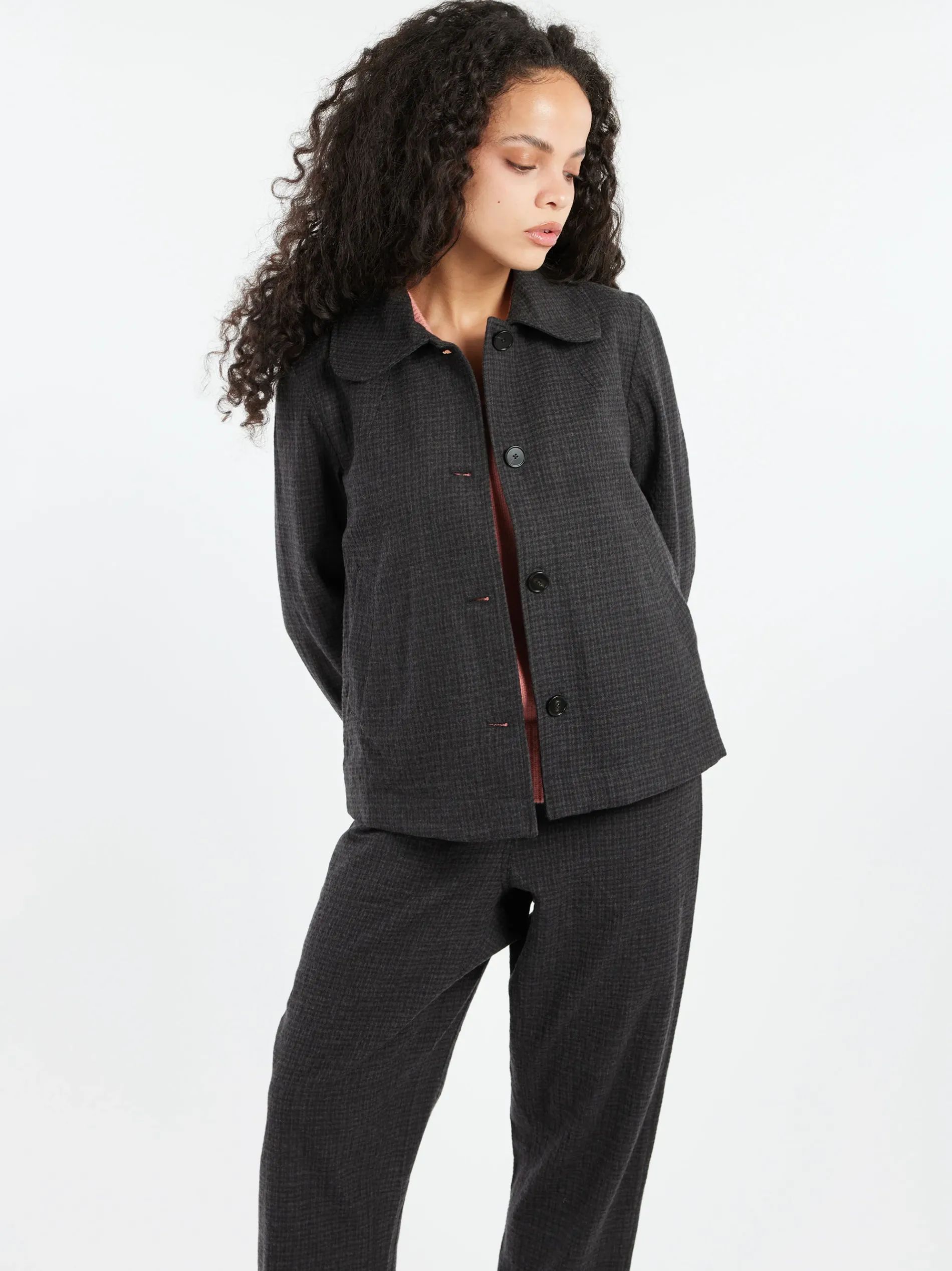 TOAST - Seersucker Check Jacket in Black Indigo