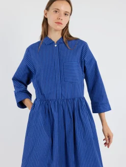 TOAST - Stripe Poplin Shirt Dress in Blue Tourmaline