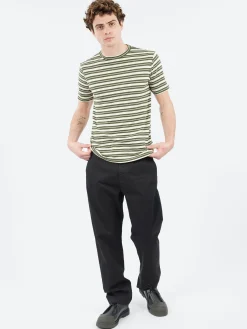 TOAST - Theo Stripe Short Sleeve Tee in Dark Olive and Ecru
